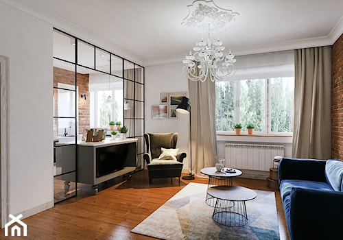 Salon z cegłą - zdjęcie od DCODE Architektura Wnętrz