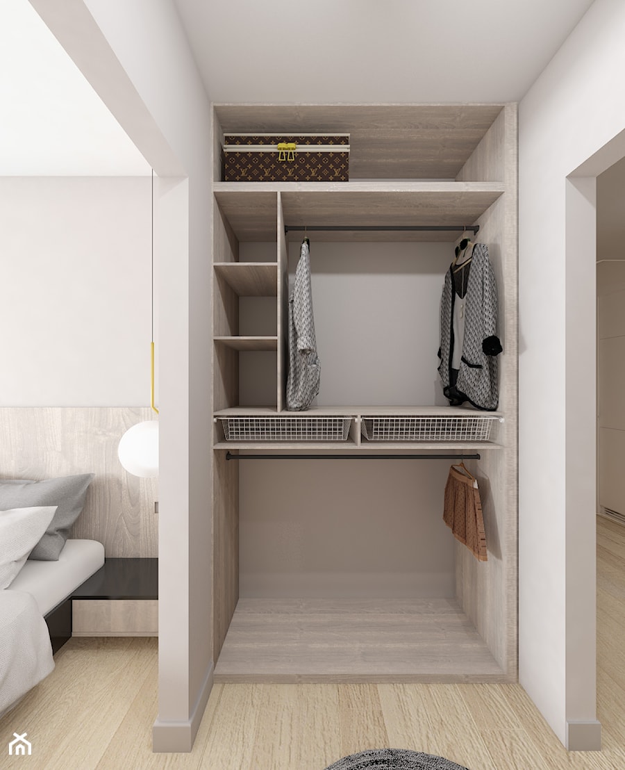 Augustiańska 55 m2 - Mała otwarta garderoba przy sypialni, styl nowoczesny - zdjęcie od OHHOME - projekty, remonty, meble