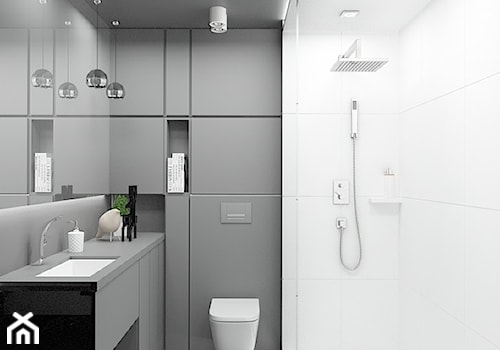 Krowoderska 32 m2 - Mała bez okna z lustrem z punktowym oświetleniem łazienka, styl minimalistyczny - zdjęcie od OHHOME - projekty, remonty, meble