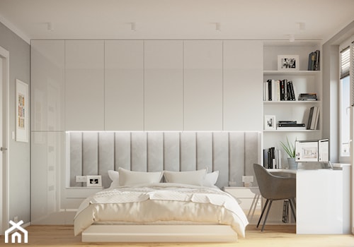 Biała sypialnia z miejscem do pracy - zdjęcie od OHHOME - projekty, remonty, meble