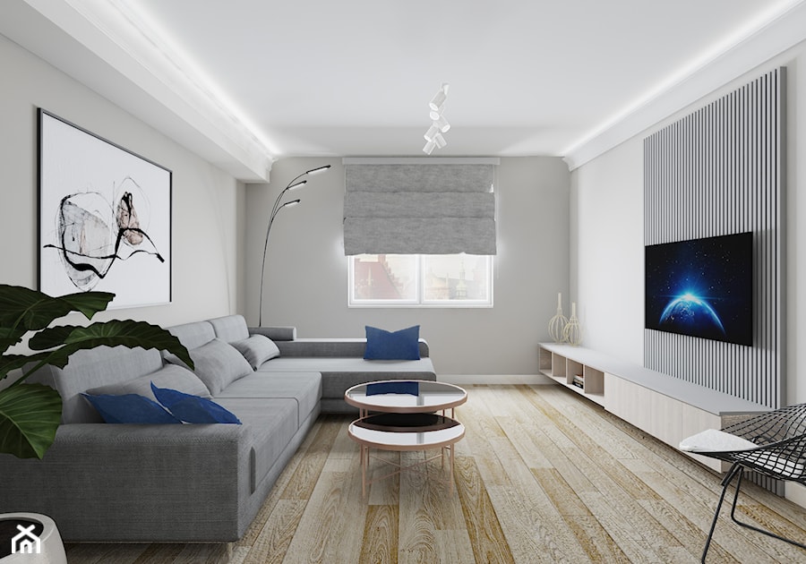 Augustiańska 55 m2 - Średni szary salon, styl nowoczesny - zdjęcie od OHHOME - projekty, remonty, meble