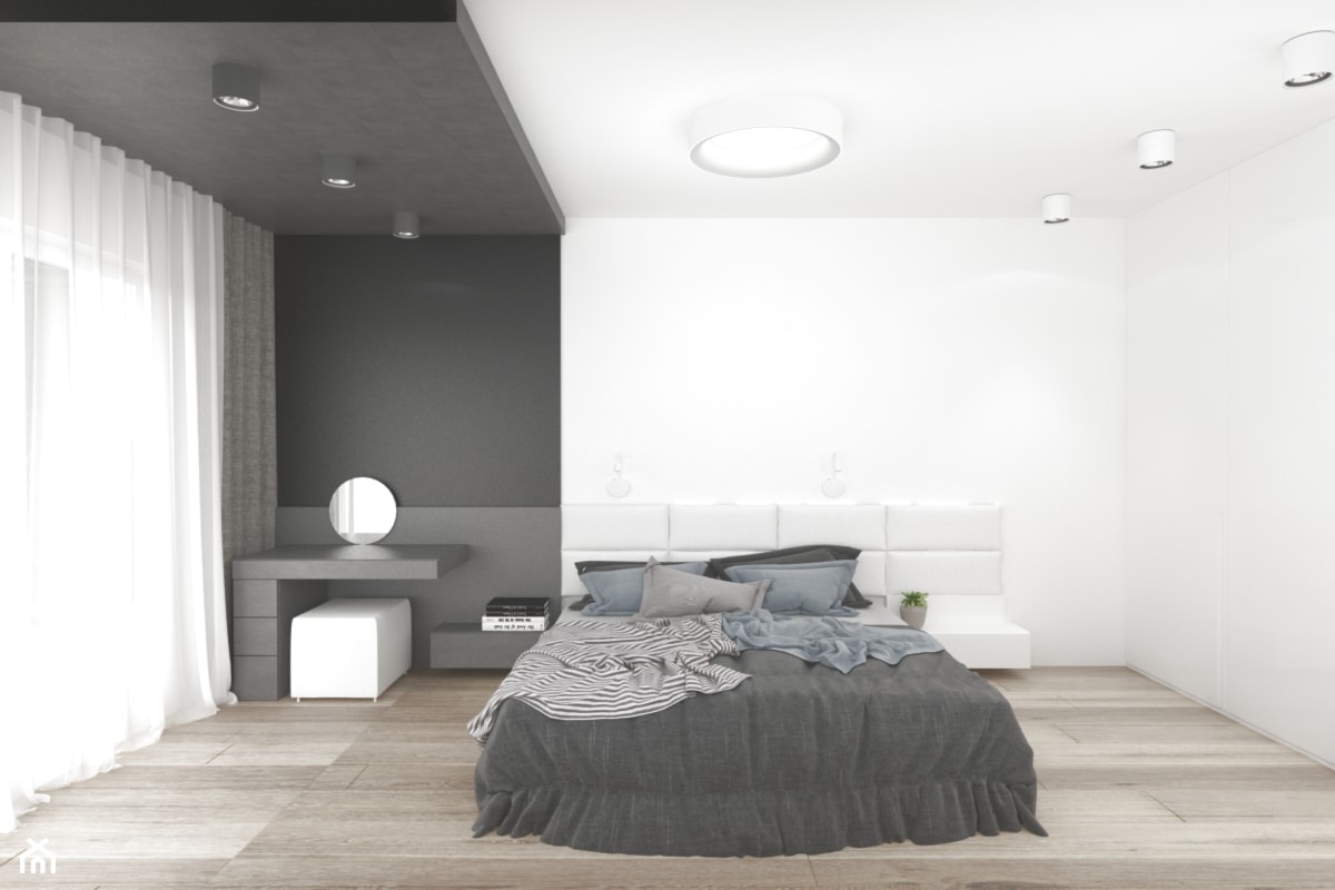 Biało-szara sypialnia - zdjęcie od OHHOME - projekty, remonty, meble - Homebook