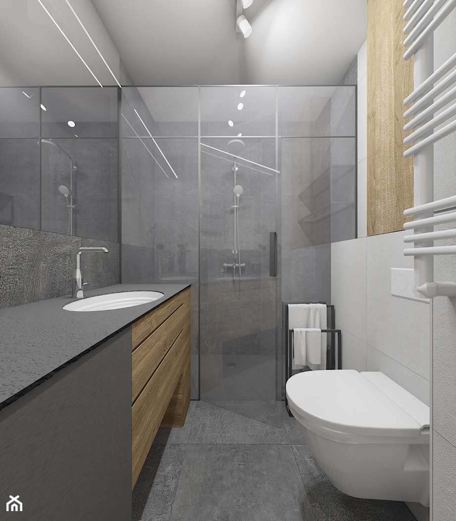 Biało-szara industrialna łazienka - zdjęcie od OHHOME - projekty, remonty, meble - Homebook