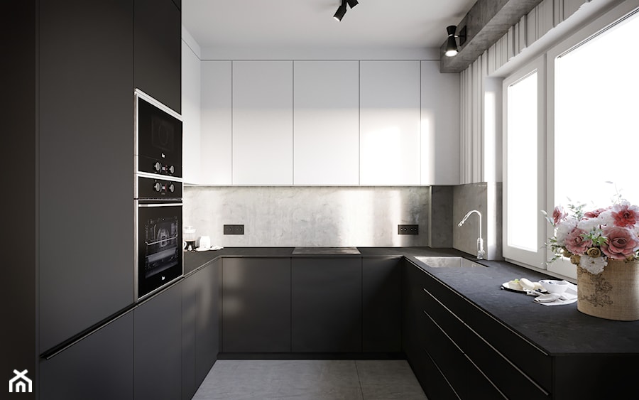 Czarno-biała kuchnia - zdjęcie od OHHOME - projekty, remonty, meble