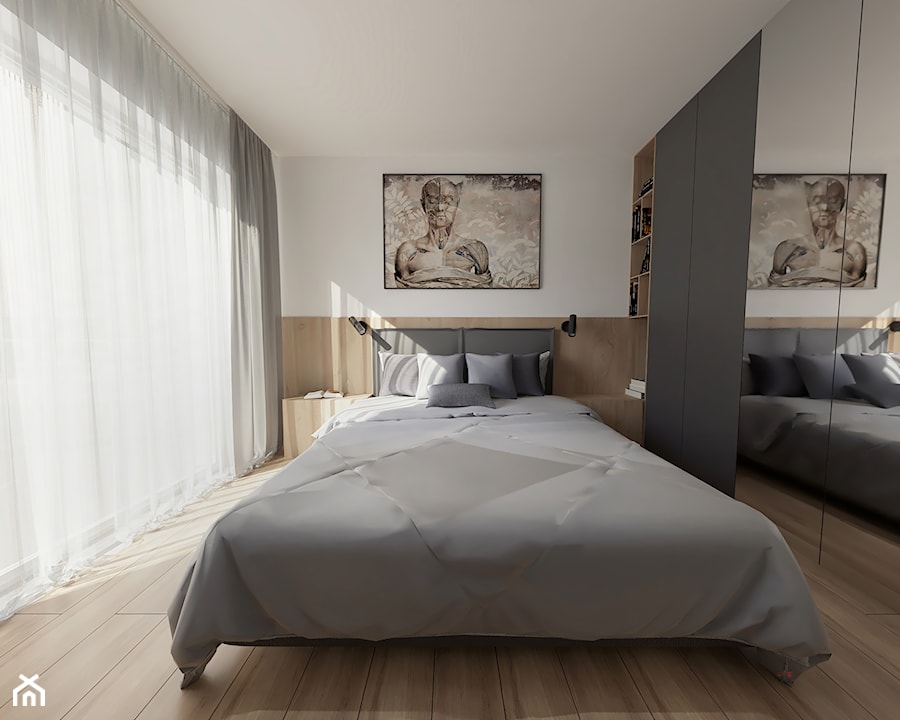 Sypialnia z zagłówkiem i szafą garderobianą na wymiar - zdjęcie od OHHOME - projekty, remonty, meble