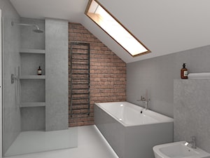 Szara łazienka, ściana z cegły - zdjęcie od OHHOME - projekty, remonty, meble