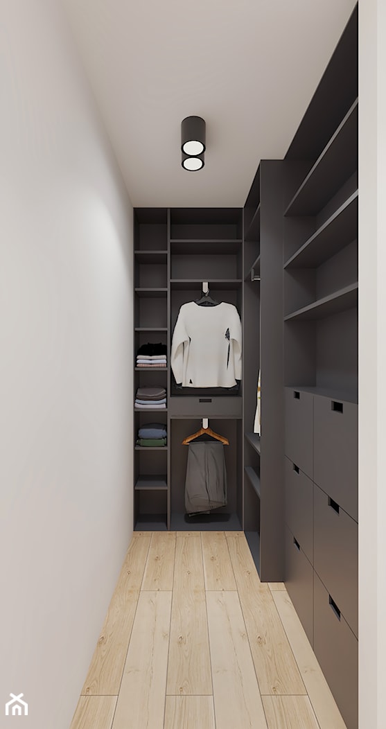 Oddzielna garderoba z otwartymi półkami - zdjęcie od OHHOME - projekty, remonty, meble - Homebook