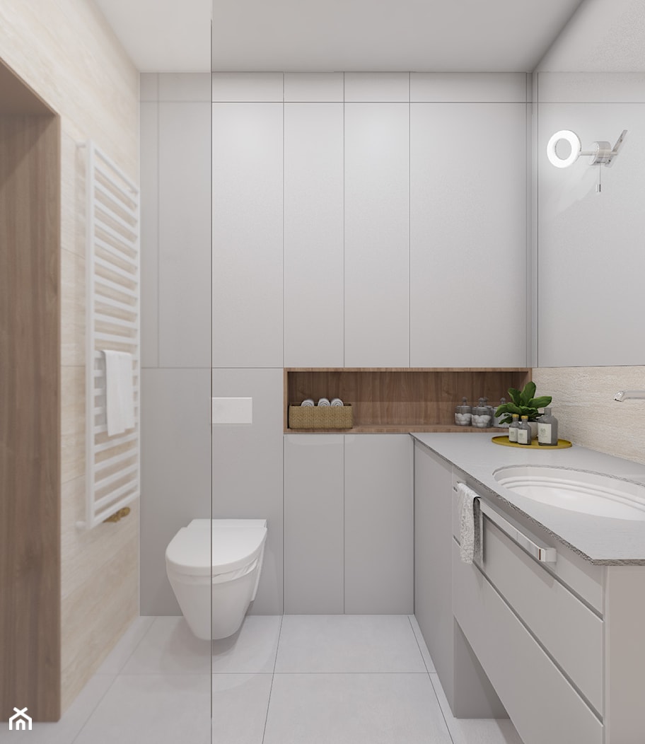 Biała zabudowa na wymiar z wnęką w łazience - zdjęcie od OHHOME - projekty, remonty, meble - Homebook