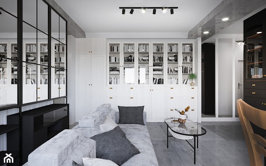 Nowoczesny biało-czarny salon - zdjęcie od OHHOME - projekty, remonty, meble