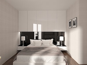Czarno-biała sypialnia we wnęce, zabudowa meblowa - zdjęcie od OHHOME - projekty, remonty, meble