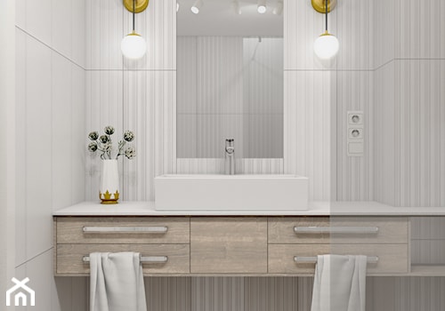 Augustiańska 55 m2 - Mała bez okna z lustrem z punktowym oświetleniem łazienka, styl nowoczesny - zdjęcie od OHHOME - projekty, remonty, meble