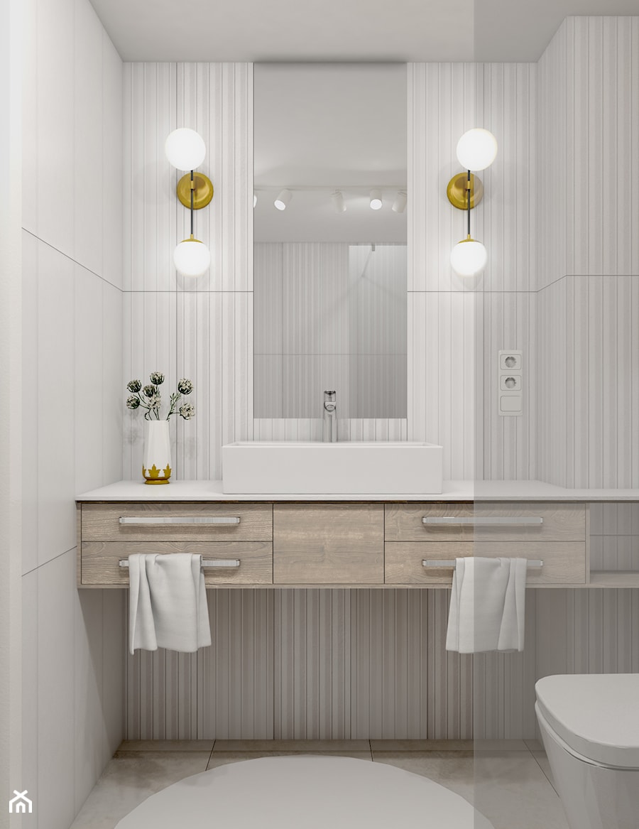 Augustiańska 55 m2 - Mała bez okna z lustrem z punktowym oświetleniem łazienka, styl nowoczesny - zdjęcie od OHHOME - projekty, remonty, meble