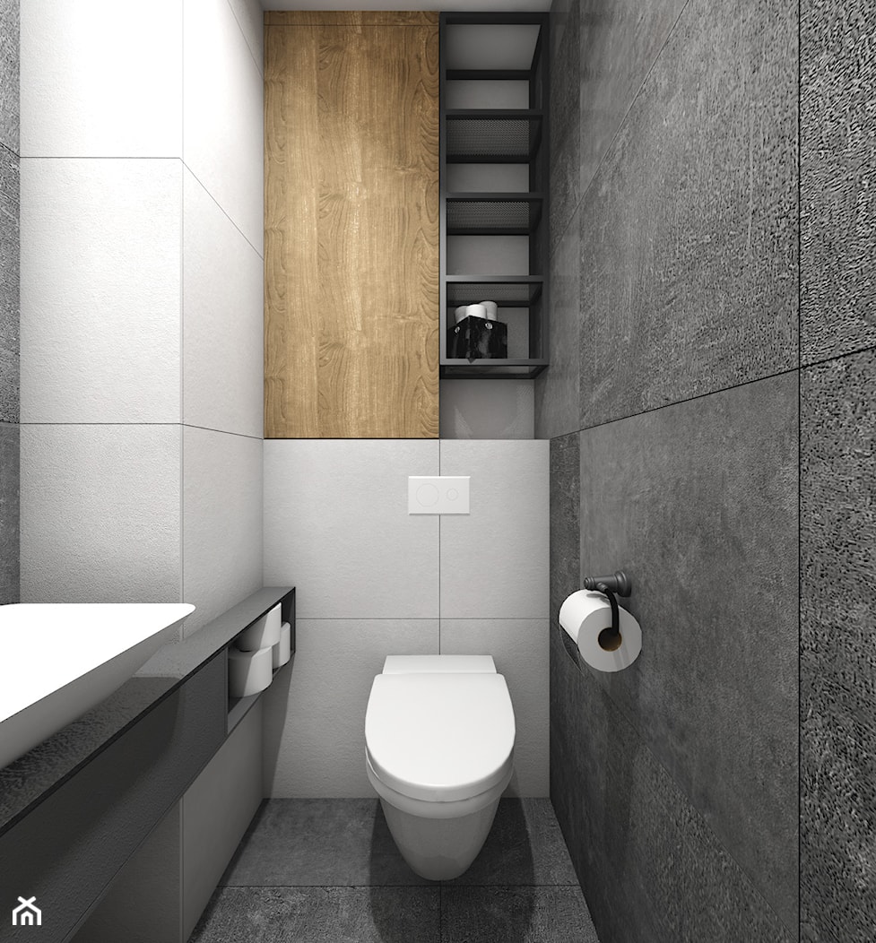 Biało-szara industrialna łazienka - zdjęcie od OHHOME - projekty, remonty, meble - Homebook