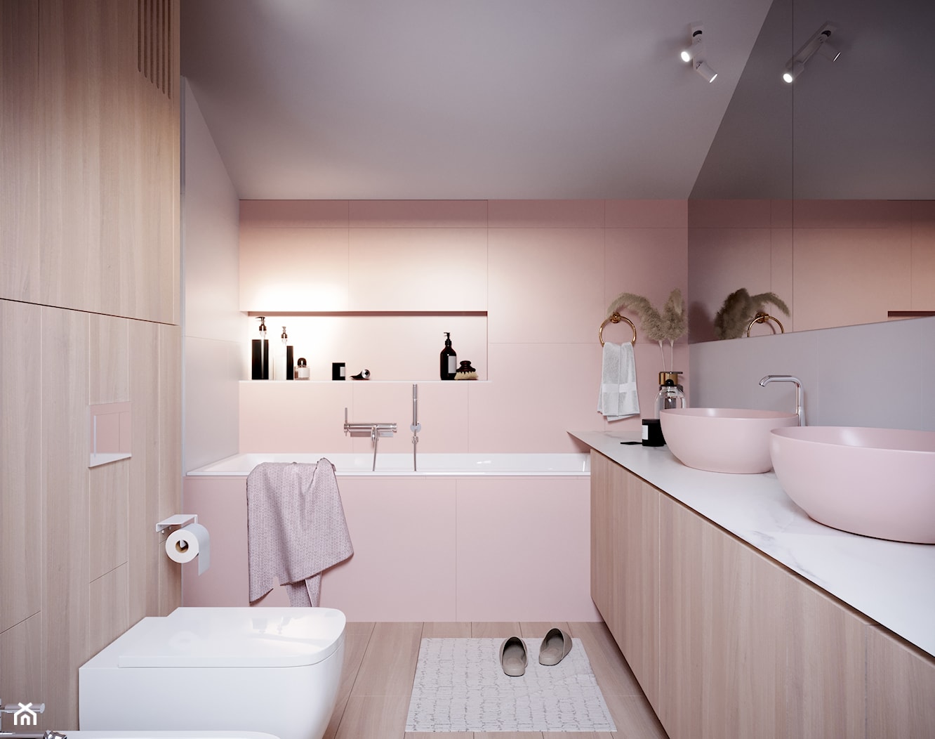 Główna łazienka w odcieniu różu - zdjęcie od OHHOME - projekty, remonty, meble - Homebook