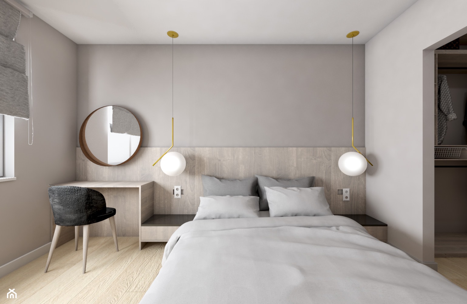 Augustiańska 55 m2 - Średnia szara sypialnia z garderobą, styl nowoczesny - zdjęcie od OHHOME - projekty, remonty, meble - Homebook