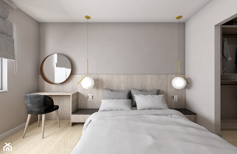 Augustiańska 55 m2 - Średnia szara sypialnia z garderobą, styl nowoczesny - zdjęcie od OHHOME - projekty, remonty, meble