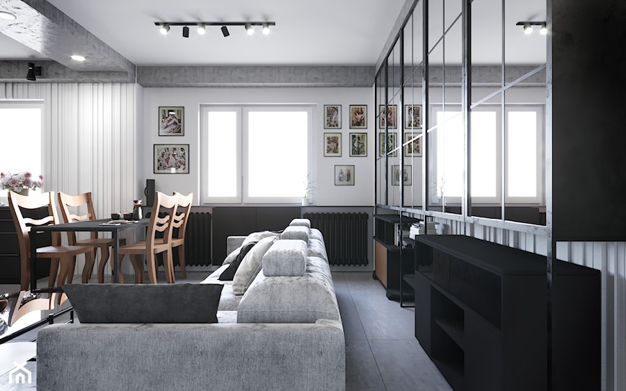 Otwarty salon z jasną sofą - zdjęcie od OHHOME - projekty, remonty, meble