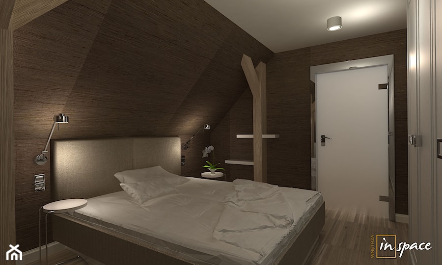 Poddasze www.inspace-wnetrza.com - Średnia brązowa sypialnia na poddaszu, styl tradycyjny - zdjęcie od InSpace Wnętrza Ewa Olejnik