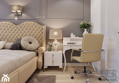 APARTAMENT SŁOMIŃSKIEGO - Średnia biała szara sypialnia, styl glamour - zdjęcie od MAJER concept