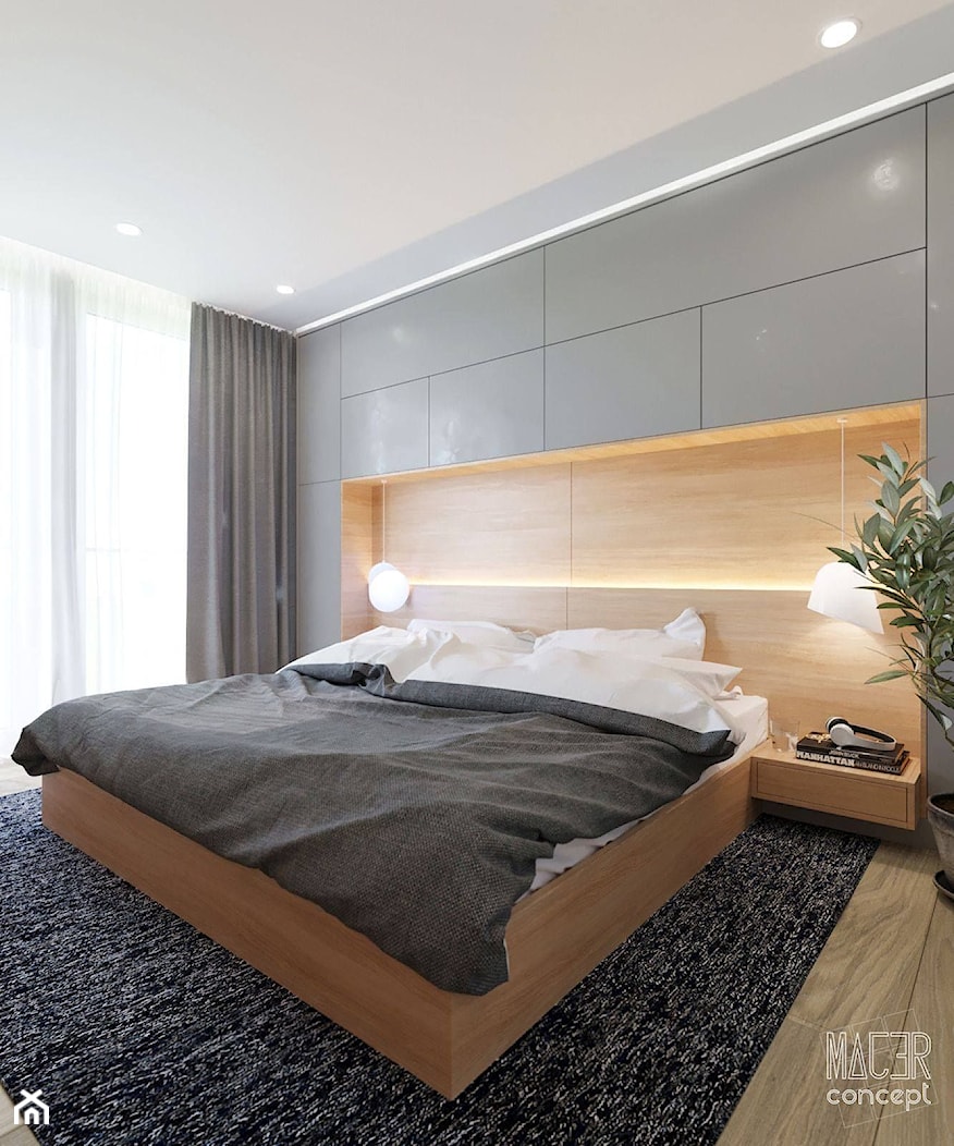 DOM W GRODZISKU MAZ. - Średnia szara z panelami tapicerowanymi sypialnia, styl nowoczesny - zdjęcie od MAJER concept - Homebook