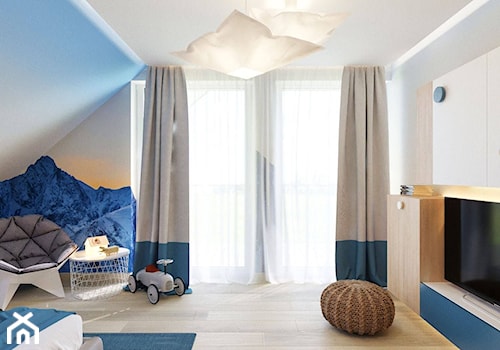 DOM W GRODZISKU MAZ. pokój dziecka - Duży biały niebieski pokój dziecka dla nastolatka dla chłopca dla dziewczynki, styl nowoczesny - zdjęcie od MAJER concept