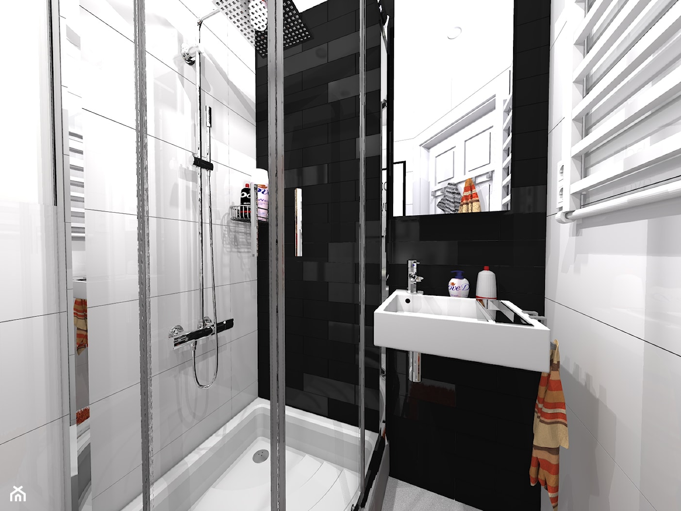 czarno-biała łazienka - zdjęcie od dopracownia architektoniczna - Homebook