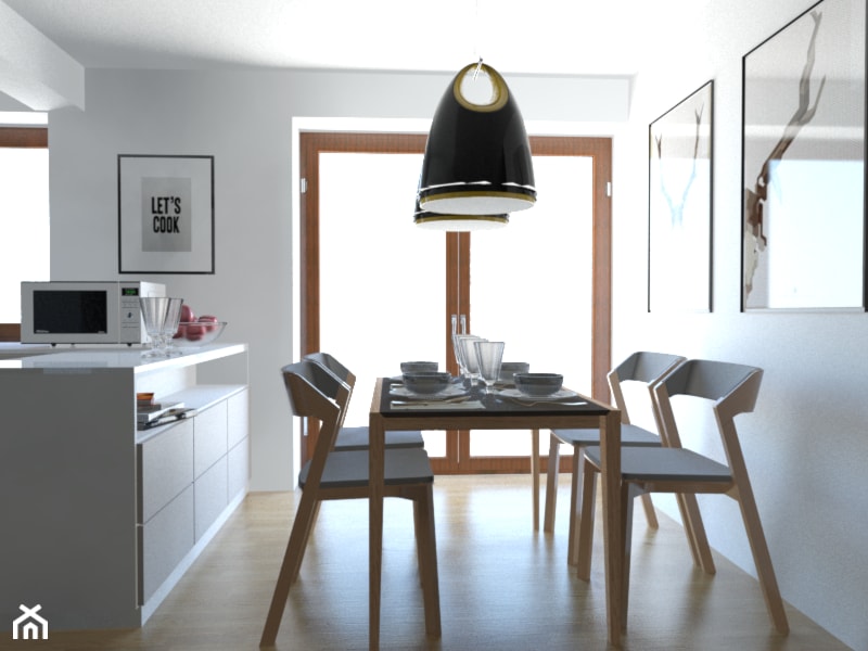 Dom w Pszczynie - Mała biała jadalnia w kuchni, styl nowoczesny - zdjęcie od QUADRATO arch. Magdalena Gazda-Żemła