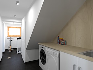 Dom w Pszczynie - Średnia na poddaszu z pralką / suszarką łazienka z oknem, styl nowoczesny - zdjęcie od QUADRATO arch. Magdalena Gazda-Żemła