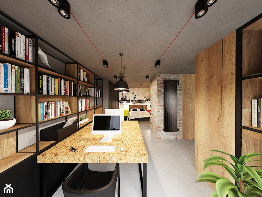 Loft Wałowa - Średnie w osobnym pomieszczeniu szare biuro, styl industrialny - zdjęcie od Pracownia Projektowa Decoretti - Agata Jachimowicz