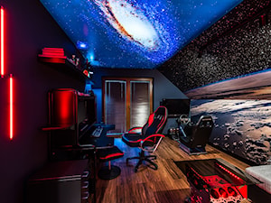 Space Room - Duże w osobnym pomieszczeniu czarne niebieskie biuro - zdjęcie od Pracownia Projektowa Decoretti - Agata Jachimowicz