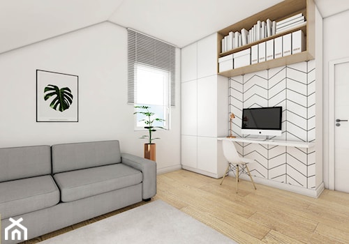 Dom w Czaplach - Średnie w osobnym pomieszczeniu z sofą z zabudowanym biurkiem białe biuro - zdjęcie od Pracownia Projektowa Decoretti - Agata Jachimowicz