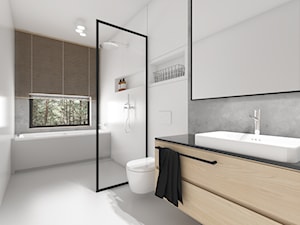 Modern Barn - Średnia na poddaszu z lustrem łazienka z oknem, styl minimalistyczny - zdjęcie od Pracownia Projektowa Decoretti - Agata Jachimowicz