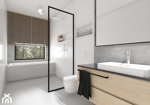 Modern Barn - Średnia na poddaszu z lustrem łazienka z oknem, styl minimalistyczny - zdjęcie od Pracownia Projektowa Decoretti - Agata Jachimowicz