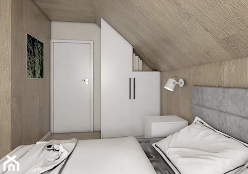 Domy w Jantarze - Mała szara sypialnia na poddaszu - zdjęcie od Pracownia Projektowa Decoretti - Agata Jachimowicz