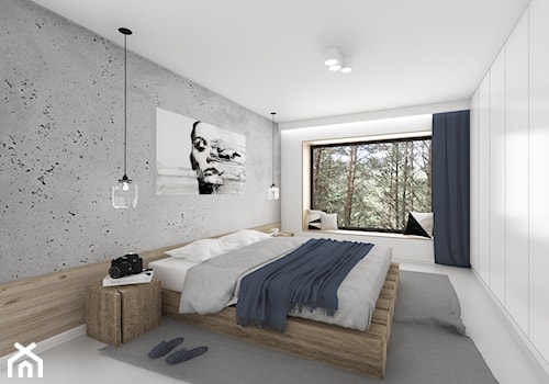 Modern Barn - Średnia biała szara sypialnia, styl minimalistyczny - zdjęcie od Pracownia Projektowa Decoretti - Agata Jachimowicz