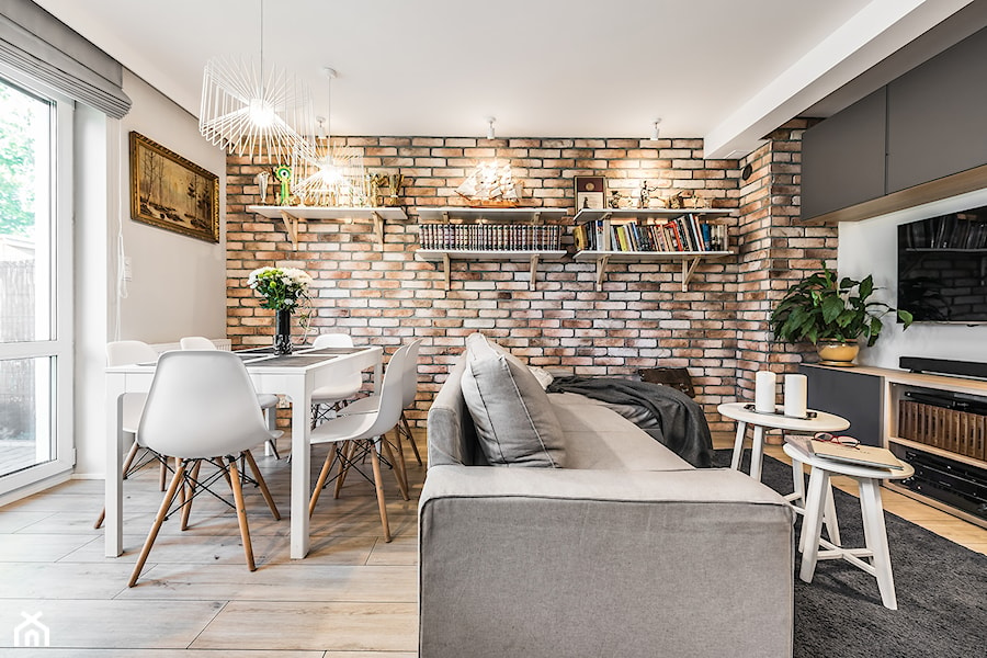 Dom w Chwaszczynie - Średni biały salon z jadalnią, styl skandynawski - zdjęcie od Pracownia Projektowa Decoretti - Agata Jachimowicz
