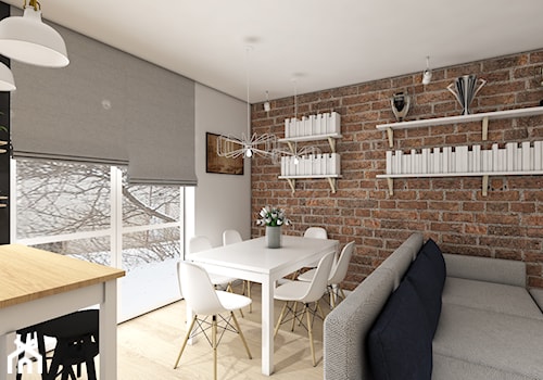 Dom w Chwaszczynie - Średnia biała jadalnia w salonie w kuchni - zdjęcie od Pracownia Projektowa Decoretti - Agata Jachimowicz