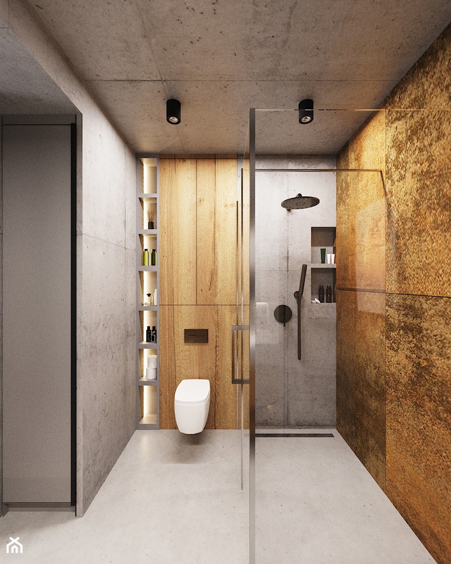 Loft Wałowa - Mała bez okna z punktowym oświetleniem łazienka, styl industrialny - zdjęcie od Pracownia Projektowa Decoretti - Agata Jachimowicz