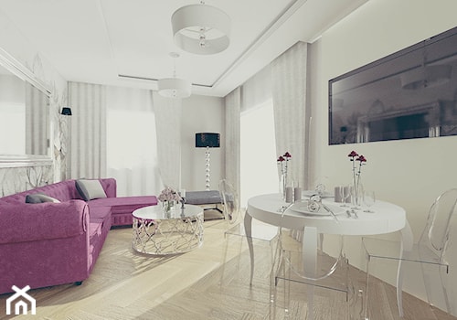 Kobiecy Apartament Glamour - Duży szary salon z jadalnią, styl glamour - zdjęcie od Pracownia Projektowa Decoretti - Agata Jachimowicz