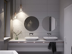 Dom Chełm - Mała na poddaszu z lustrem z dwoma umywalkami łazienka z oknem - zdjęcie od Pracownia Projektowa Decoretti - Agata Jachimowicz