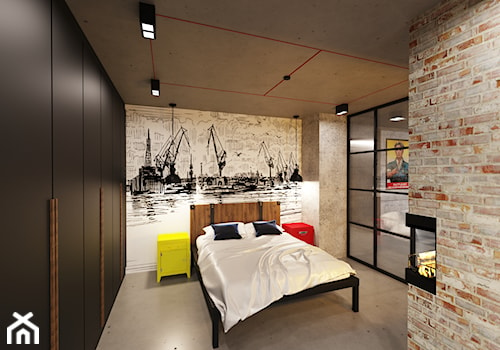 Loft Wałowa - Średnia szara sypialnia, styl industrialny - zdjęcie od Pracownia Projektowa Decoretti - Agata Jachimowicz