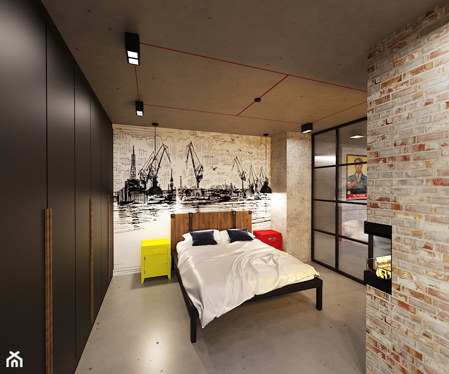 Loft Wałowa - Średnia szara sypialnia, styl industrialny - zdjęcie od Pracownia Projektowa Decoretti - Agata Jachimowicz