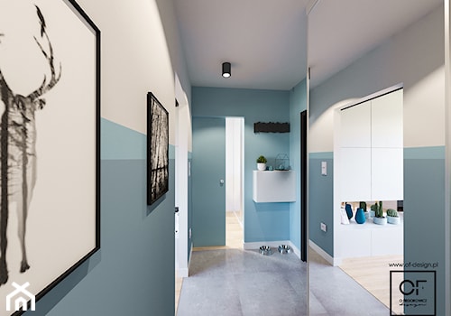 Małe mieszkanie z nutą ekstrawagancji - Średni biały niebieski hol / przedpokój, styl skandynawski - zdjęcie od O.Fiedorowicz