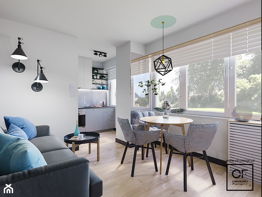 Małe mieszkanie z nutą ekstrawagancji - Mały biały salon z kuchnią z jadalnią, styl nowoczesny - zdjęcie od O.Fiedorowicz