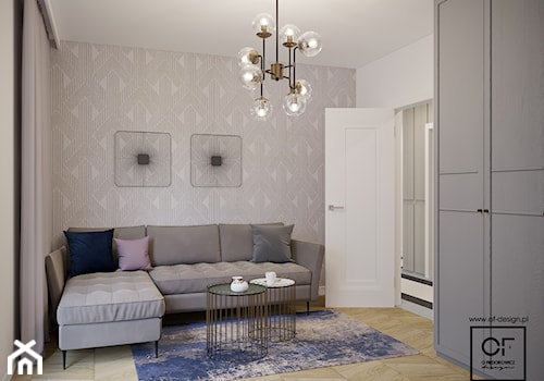 Eleganckie wnętrza w domu jednorodzinnym - Średnie z sofą białe szare biuro, styl glamour - zdjęcie od O.Fiedorowicz