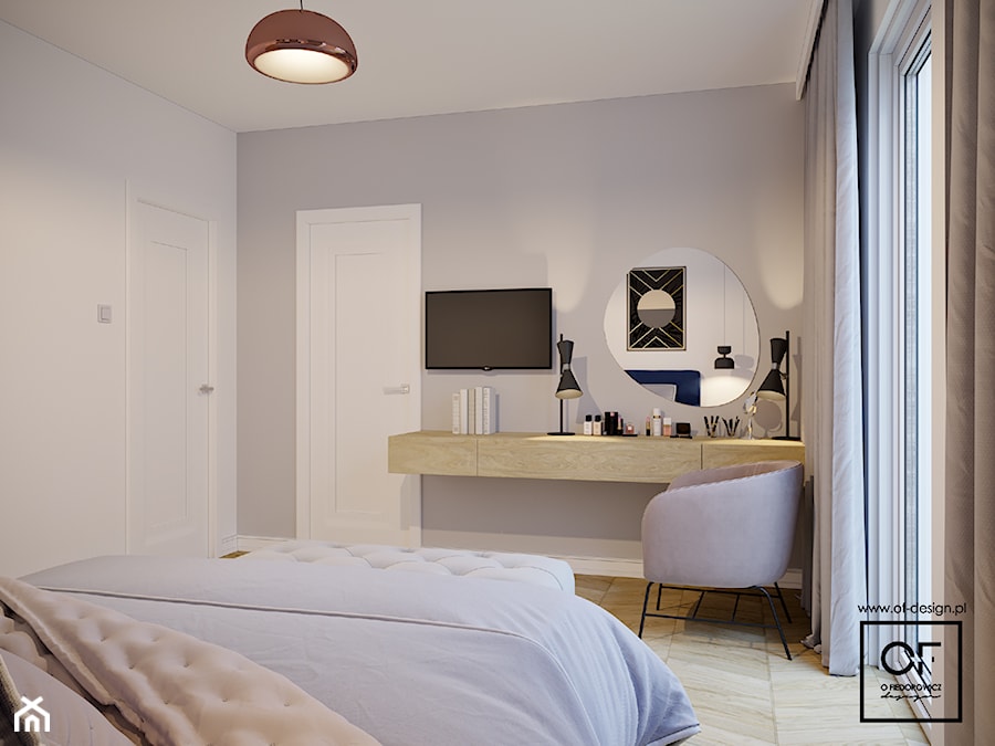 Eleganckie wnętrza w domu jednorodzinnym - Średnia biała szara sypialnia, styl glamour - zdjęcie od O.Fiedorowicz