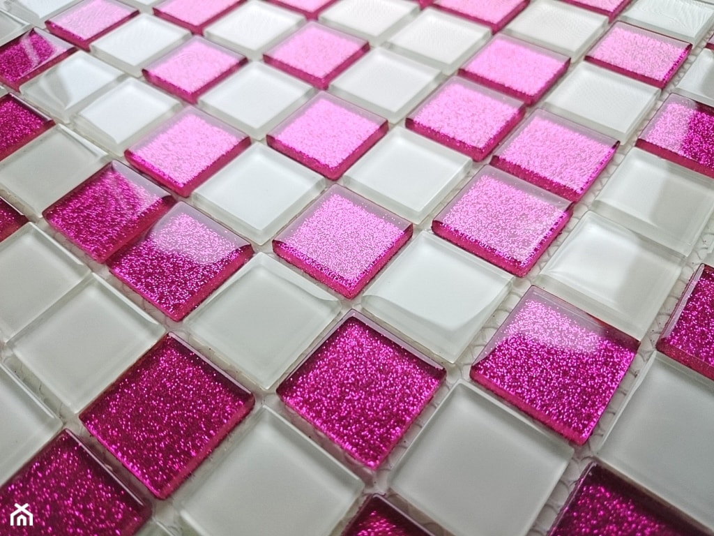 Mozaika szklana biała + różowa z brokatem - zdjęcie od PRIM- Homebook