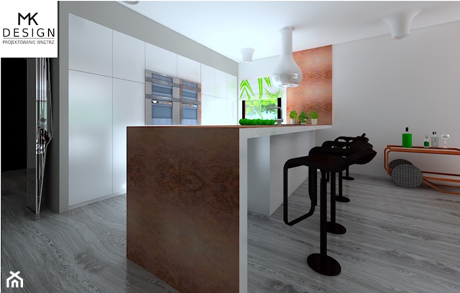 Kuchnia - miedź i biel - zdjęcie od MK DESIGN Projektowanie Wnętrz