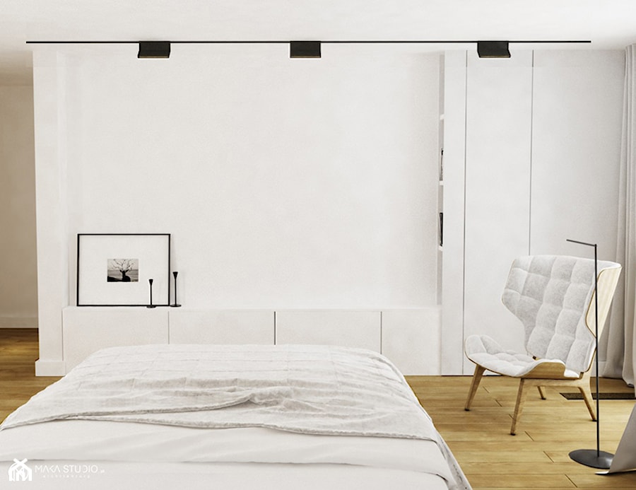 Średnia biała sypialnia, styl minimalistyczny - zdjęcie od MΛKΛ Studio