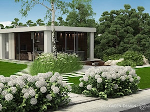 Projekt ogrodu modernistycznego z altaną ogrodową w stylu Garden House - zdjęcie od GreenDesign